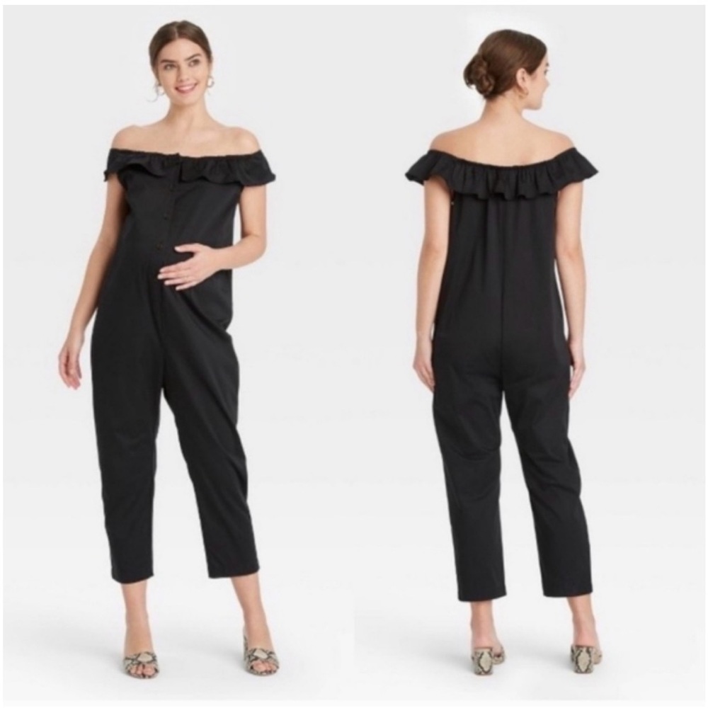 The Nines by Hatch Black Off-Shoulder Maternity Jumpsuit